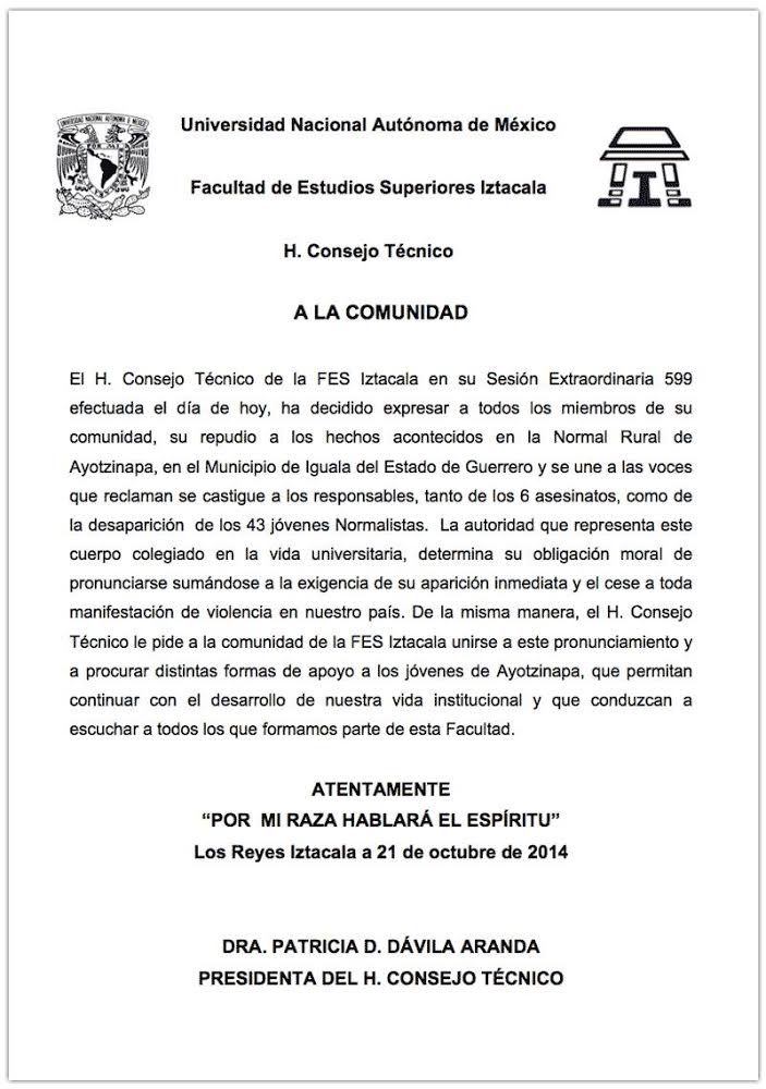 Pronunciamiento del H. Consejo Técnico de la FES Iztacala 